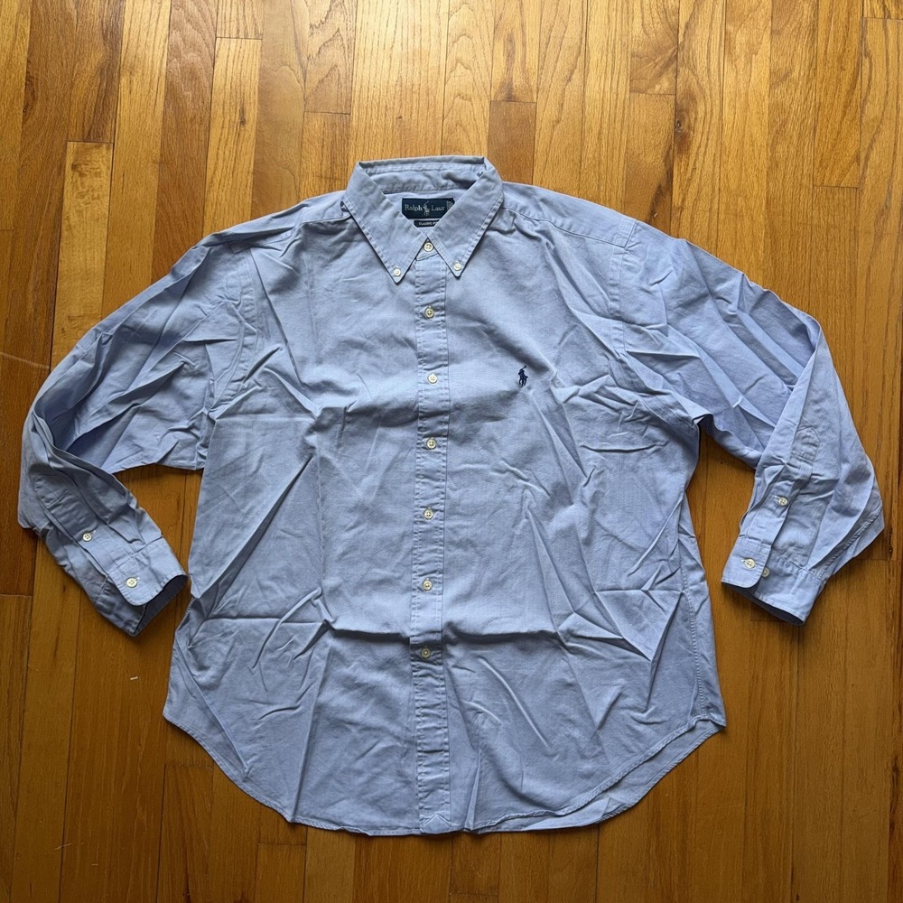 Ralph Lauren Shirt Mens XL Blue Classic Fit Herringbone Cotton Button Down